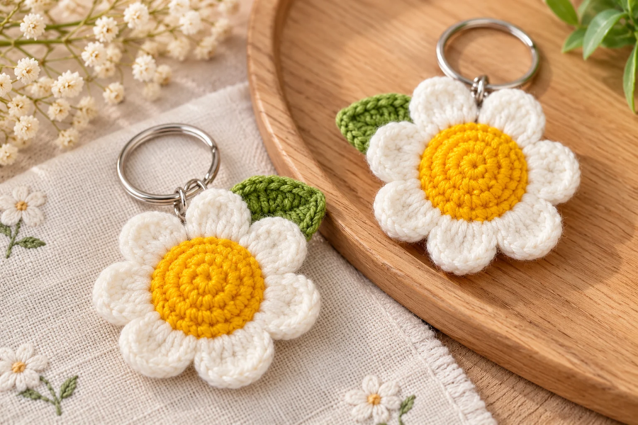 Easy Crochet Daisy Keychain Tutorial (Step-by-Step for Beginners)