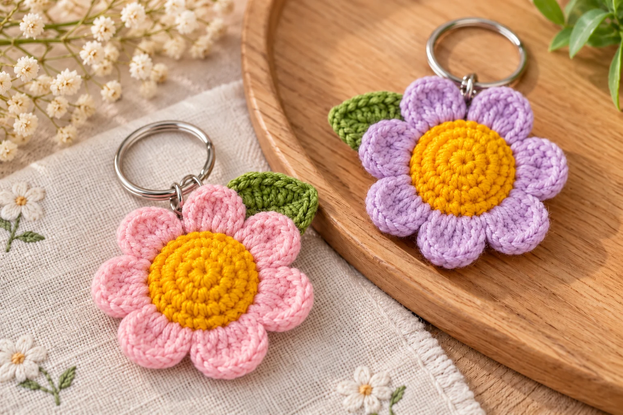 Crochet Daisy Keychain