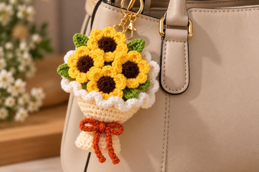 How to Make a Crochet Sunflower Bouquet Keychain – Easy Step-by-Step Tutorial 🌻